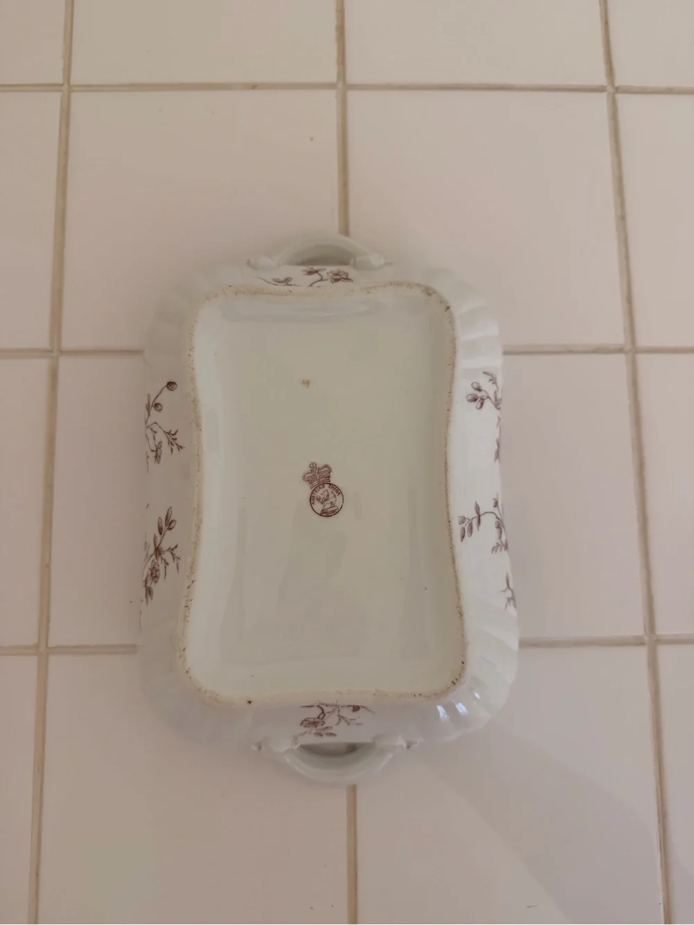 Vintage Austrian Brown Floral Covered Bone China Serving Dish Gold Trim EC